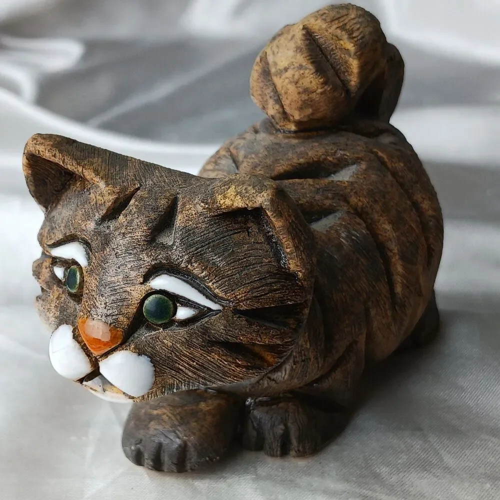 Vintage Artesania Rinconada Art Pottery Hand Crafted Clay 4 Figurines-TABBY CATS